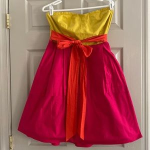 Anthropologie Maeve Dress, pink/yellow with an orange belt, 12